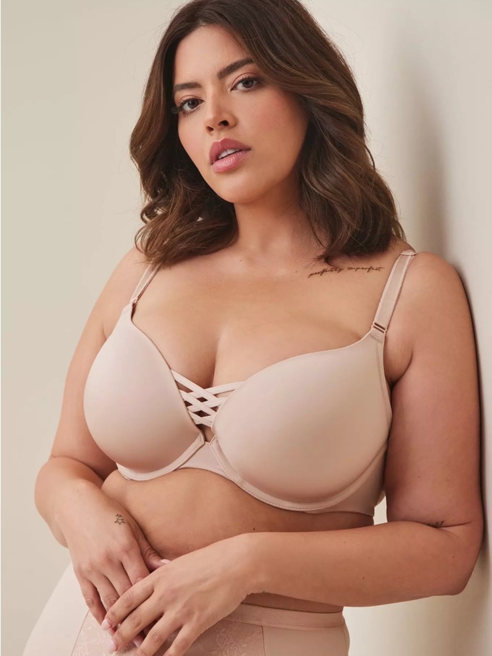Torrid XO Plunge Padded Underwire Push-Up Bra Nude Beige size 46D New NWT sexy
